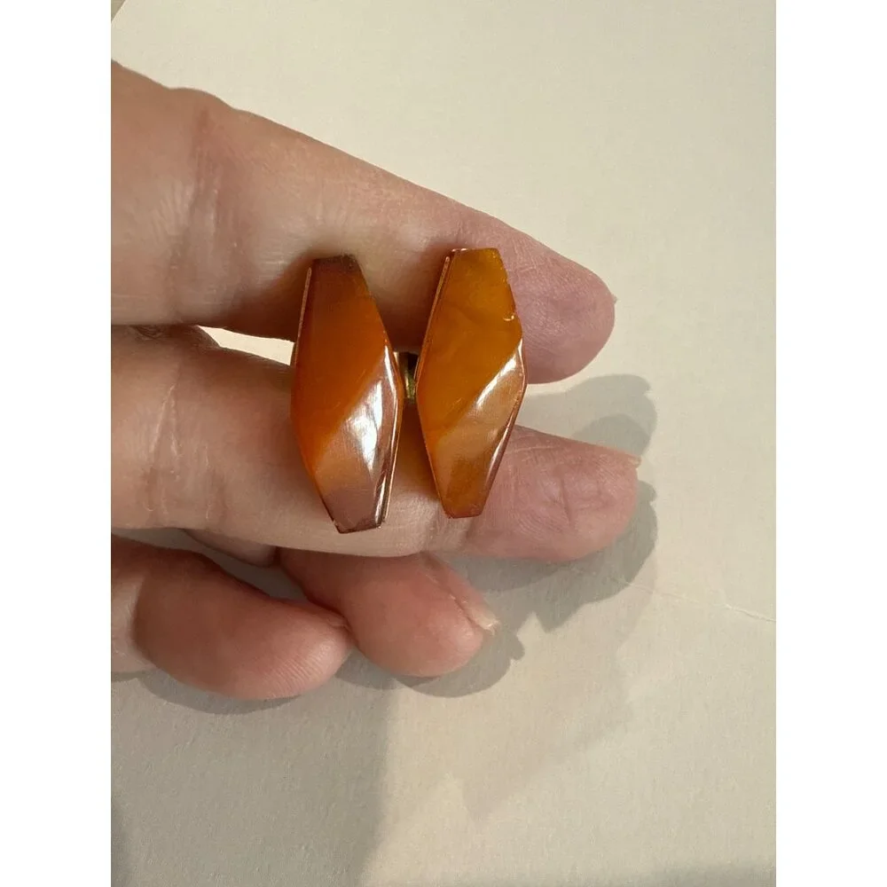Vintage Soviet Amber Cufflinks Diamond-shaped